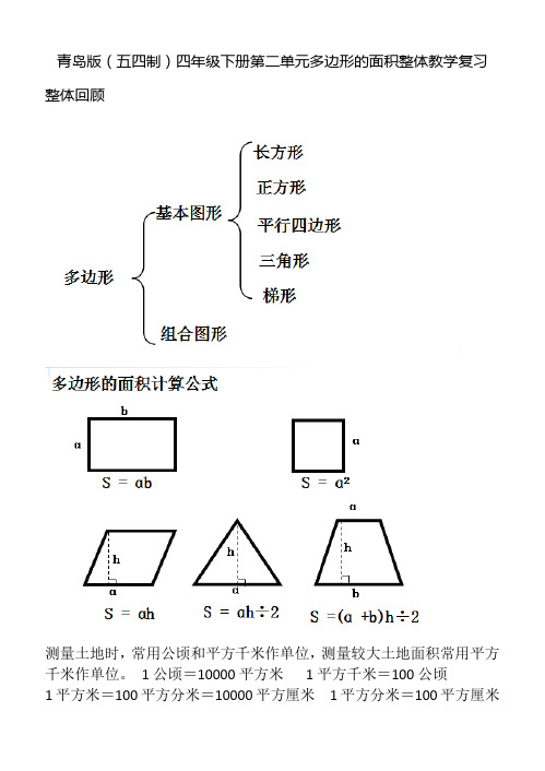 青岛版(五四制)四年级下册第二单元多边形的面积整体教学复习