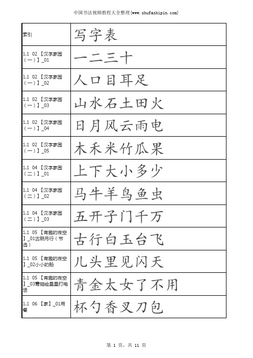 长春版小学语文教材写字表--打印版