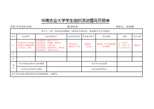 华南农业大学学生组织活动情况月报表【模板】