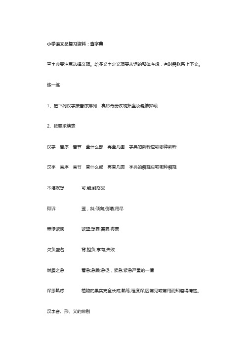 小学语文总复习资料：查字典