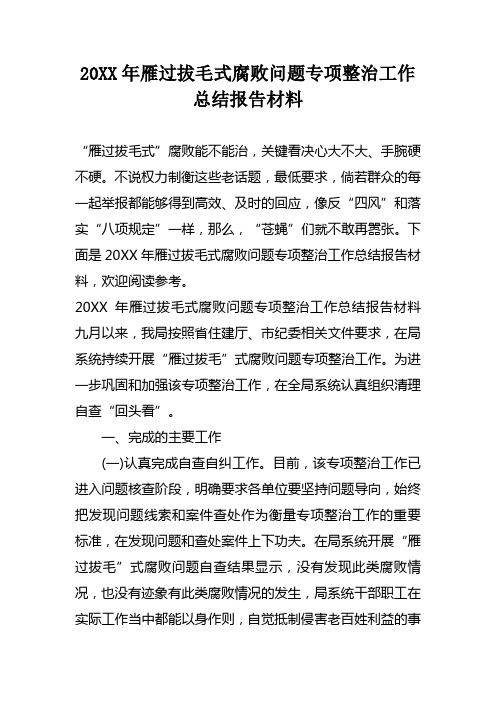 20XX年雁过拔毛式腐败问题专项整治工作总结报告材料