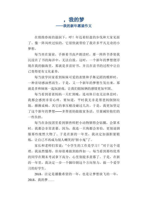 高中生优秀习作范文：2020,我的梦_我的新年愿望作文