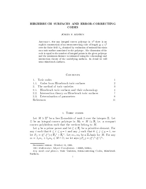 Hirzebruch surfaces and Error-correcting Codes