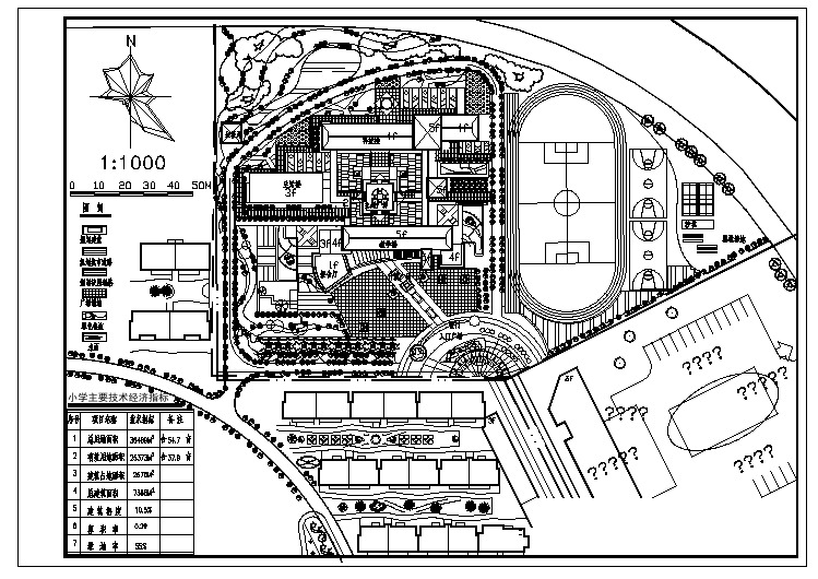 某地中心小学建筑规划设计总平面图