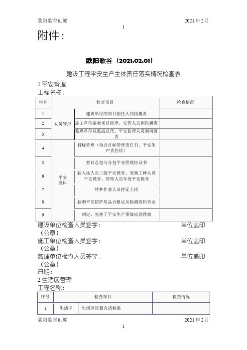 建设工程安全生产主体责任落实情况检查表