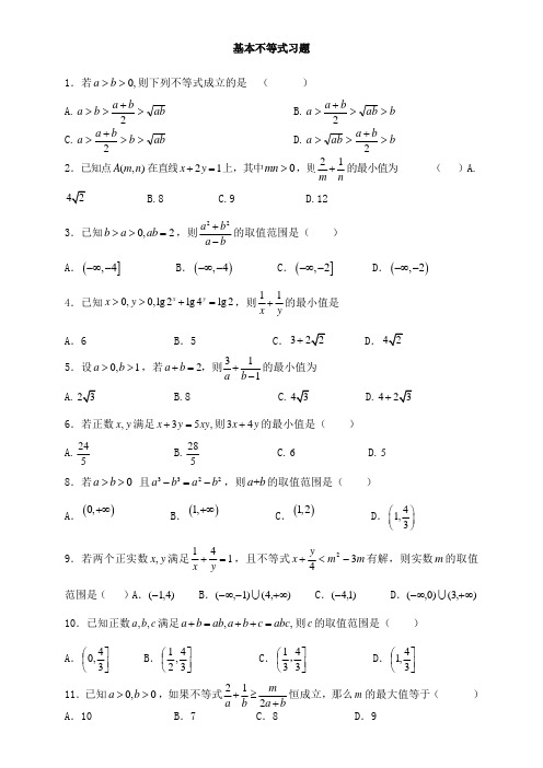 (完整版)28道基本不等式均值不等式练习题