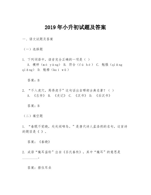 2019年小升初试题及答案