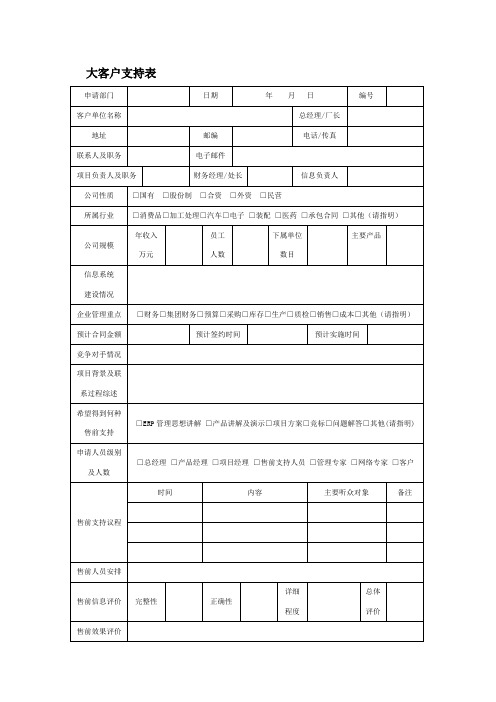 大客户支持表