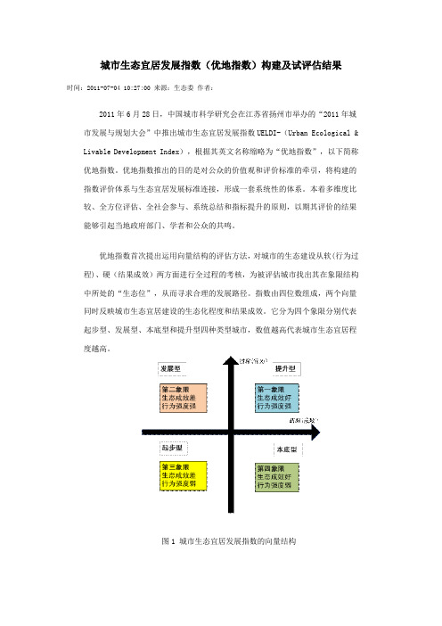 城市生态宜居指数(优地指数)构建与试评估结果