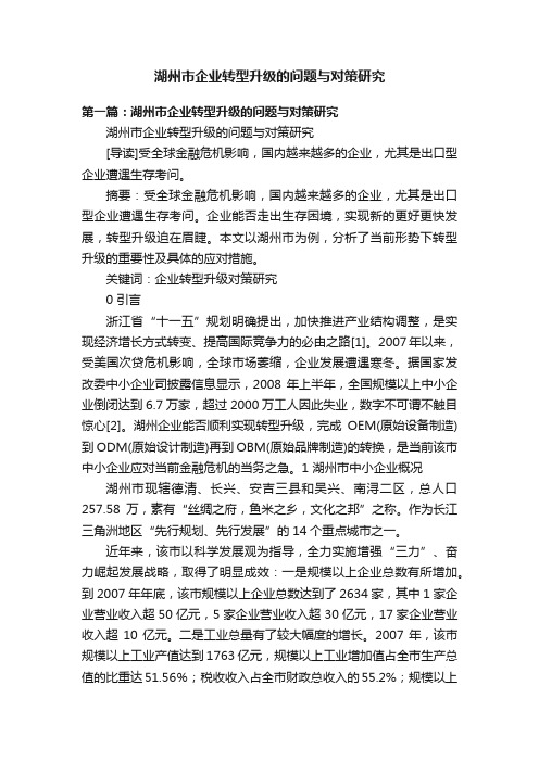 湖州市企业转型升级的问题与对策研究