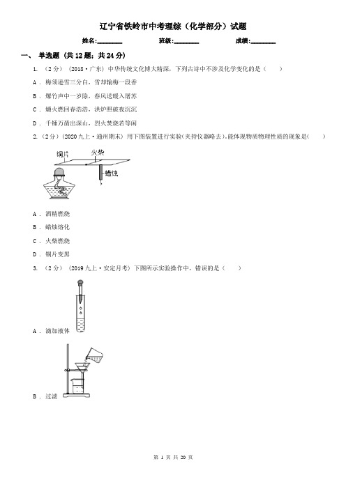 辽宁省铁岭市中考理综(化学部分)试题