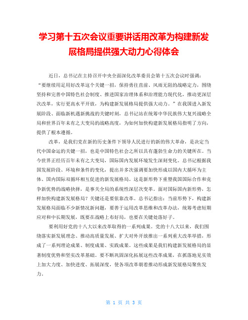 学习第十五次会议重要讲话用改革为构建新发展格局提供强大动力心得体会 