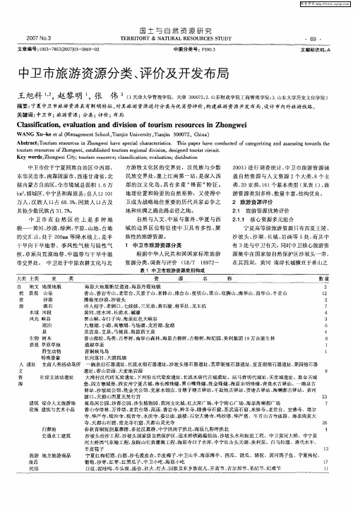 中卫市旅游资源分类、评价及开发布局