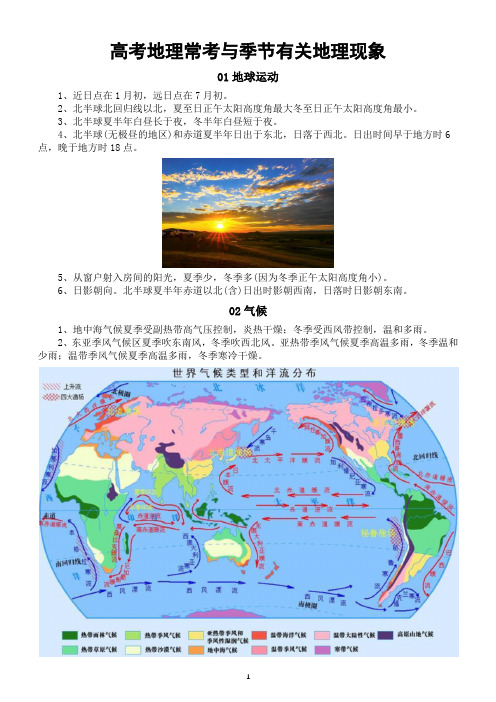 高中地理高考常考与季节有关地理现象汇总(共12大类)