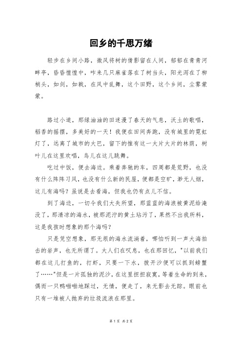 回乡的千思万绪_初一作文
