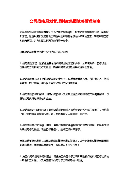 公司战略规划管理制度集团战略管理制度