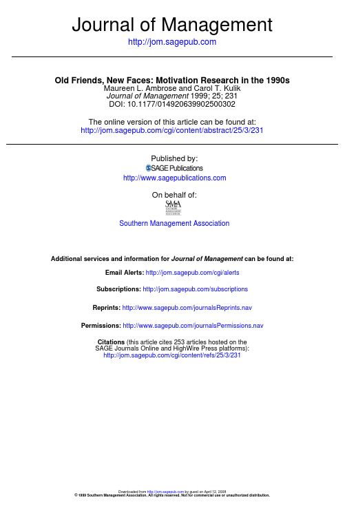 Old Friends, New Faces Motivation Research in the