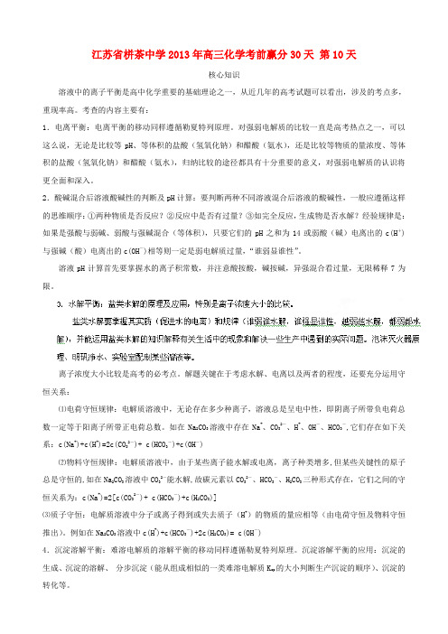江苏省栟茶中学高三化学考前赢分30天 第10天