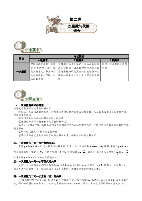 初中数学《一次函数与代数综合》讲义及练习