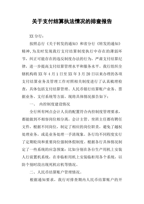 关于支付结算执法情况的排查报告