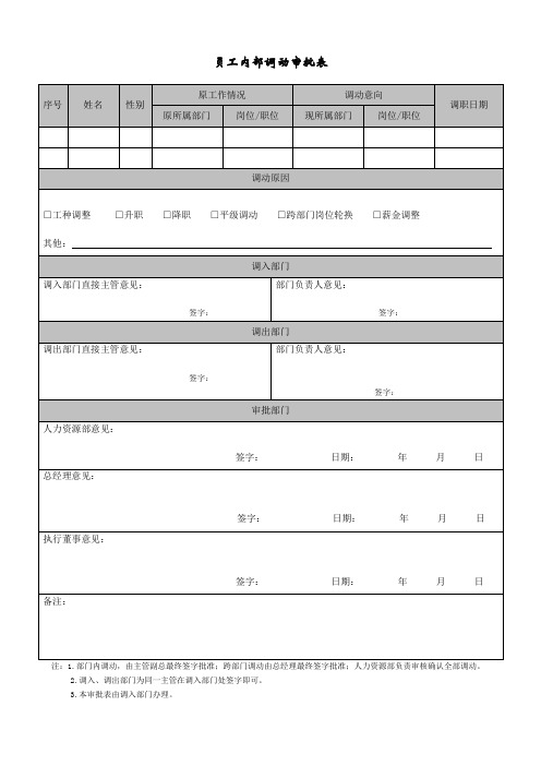 员工内部调动审批表