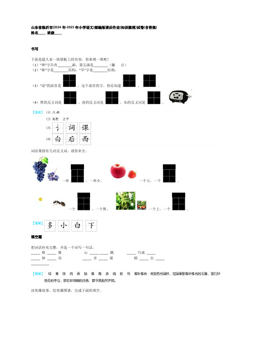 山东省临沂市(2024年-2025年小学语文)部编版课后作业(知识梳理)试卷(含答案)