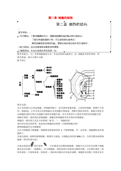 浙江省天台县高二生物 第二章 细胞的结构教案