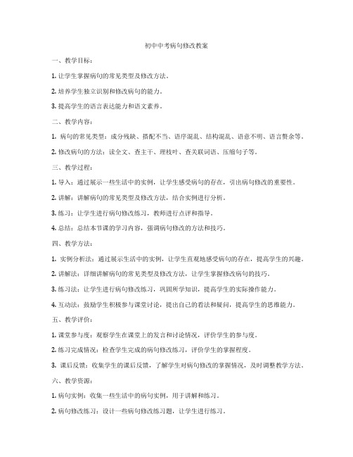 初中中考病句修改教案