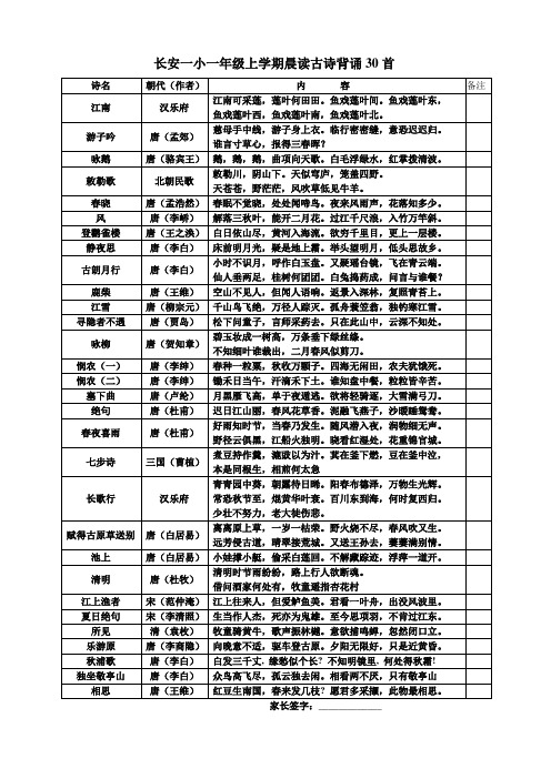 1古诗背诵30首(一年级上学期))