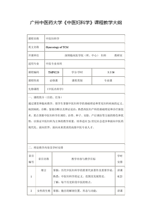 妇科理论课程(无实验、实践环节)教学大纲模块