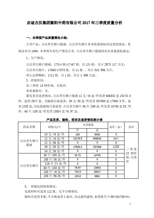 中药2017年3季度质量分析