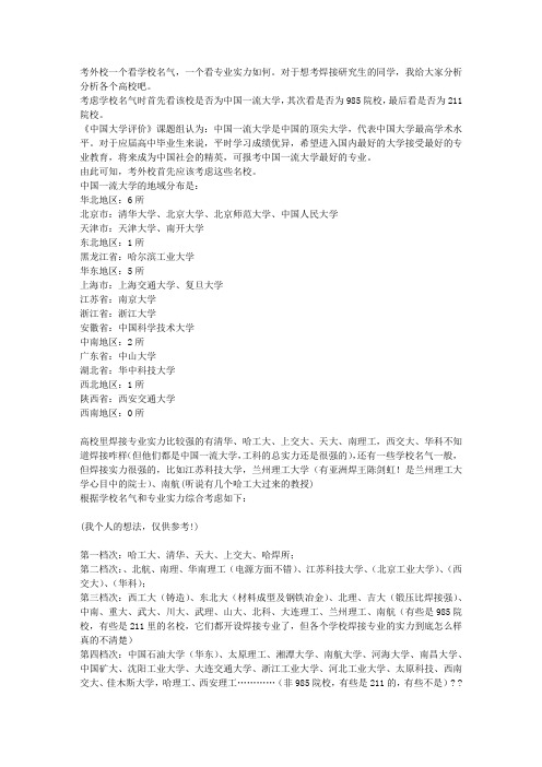 材料学院焊接专业考研高校选择