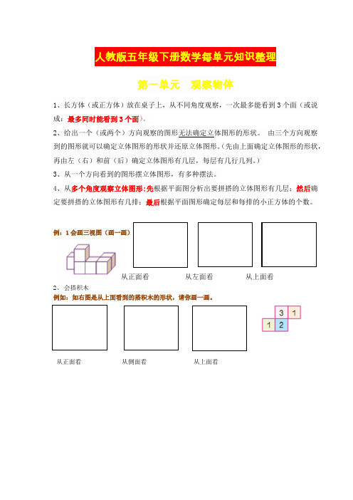 人教版五年级下册数学全册复习资料