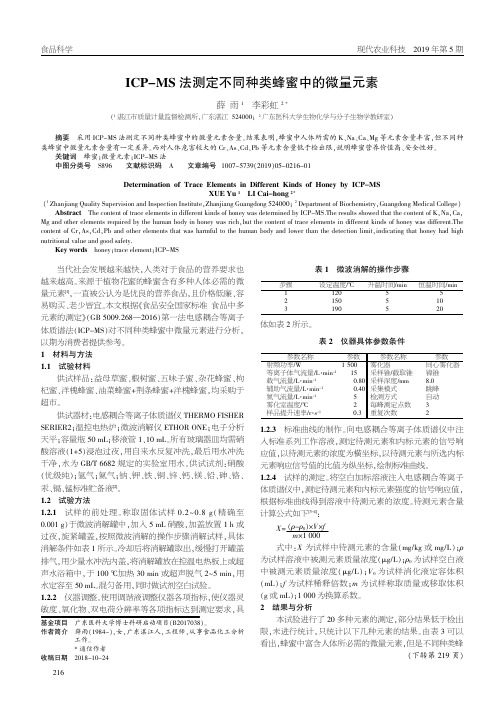 ICPMS法测定不同种类蜂蜜中的微量元素