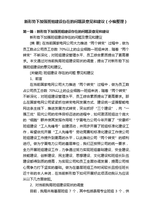 新形势下加强班组建设存在的问题及意见和建议（小编整理）