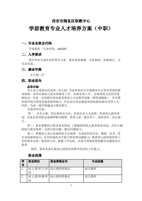 学前教育专业人才培养方案(3年制)