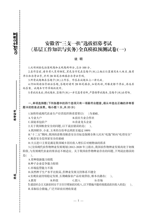 安徽省“三支一扶”选拔招募考试全真模拟预测试卷含答案解析