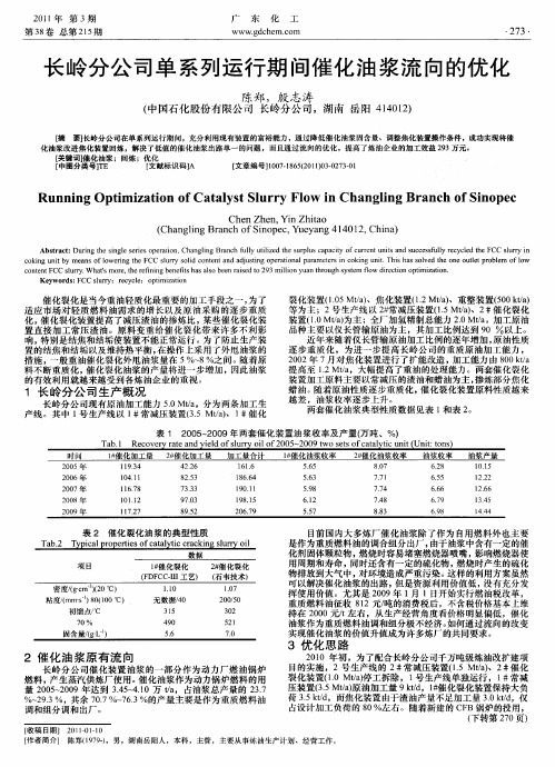 长岭分公司单系列运行期间催化油浆流向的优化