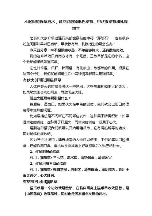 不起眼的野草泡水，竟然能散掉淋巴结节、甲状腺结节和乳腺增生