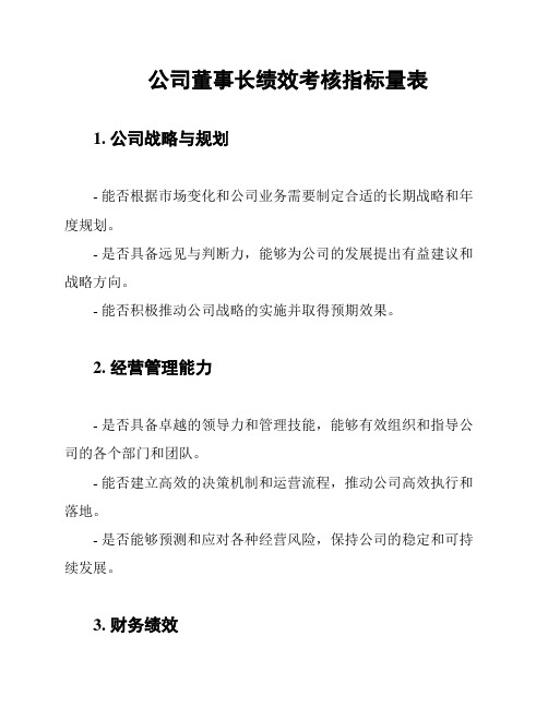 公司董事长绩效考核指标量表