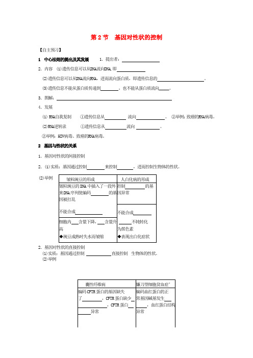 新疆兵团农二师华山中学高中生物 第四章 第2节 基因对性状的控制导学案(无答案)新人教版必修2
