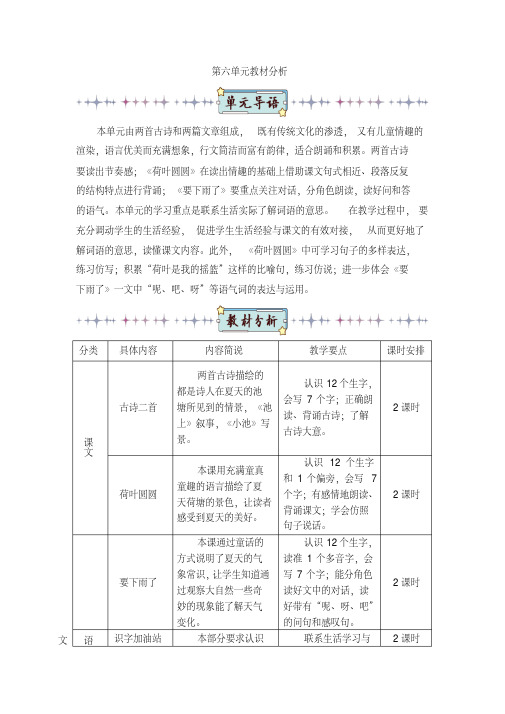 最新部编版一年级语文下册第六单元教材分析