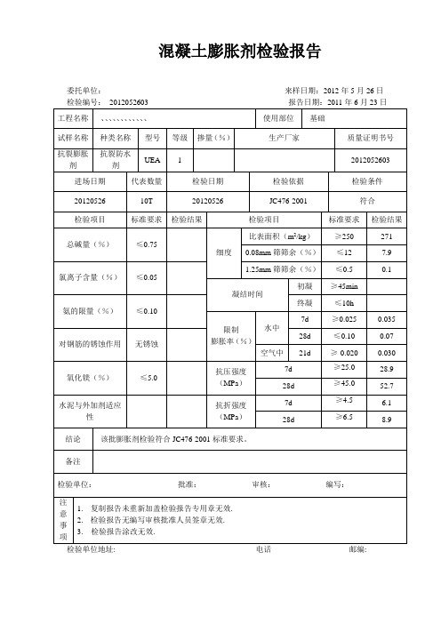 膨胀剂检验报告