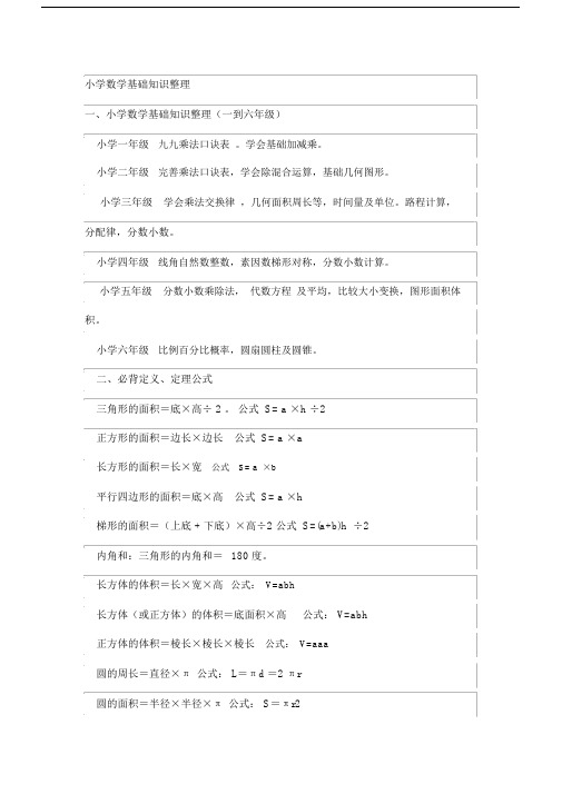 人教版小学一到六年级数学知识点归纳教学提纲.doc