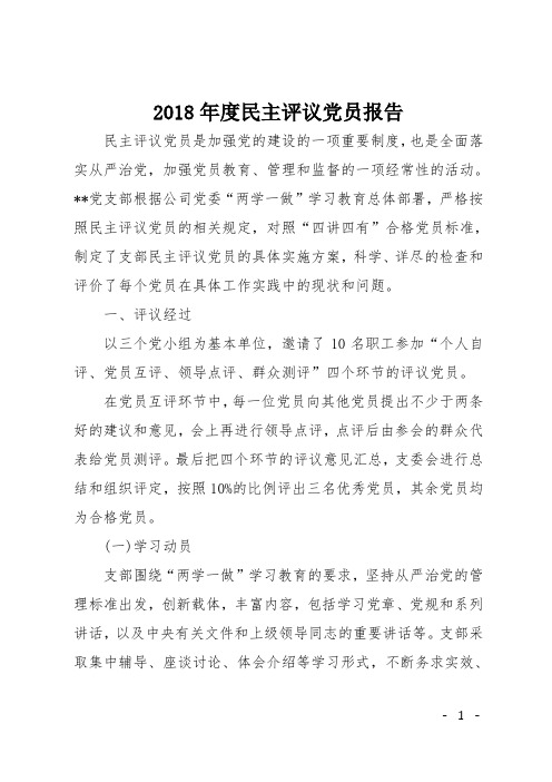 2018年度民主评议党员报告