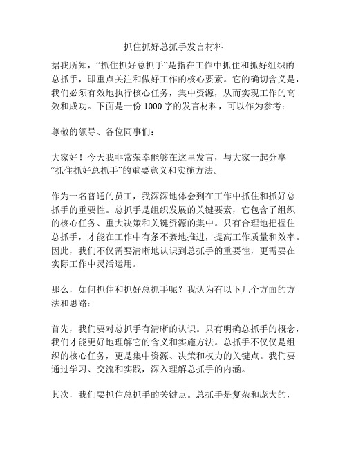 抓住抓好总抓手发言材料