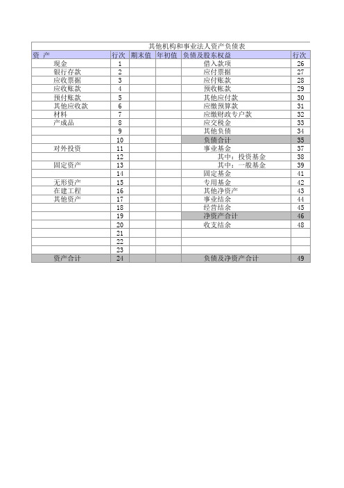 其他事业单位财务报表模板