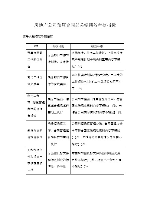 房地产公司预算合同部关键绩效考核指标