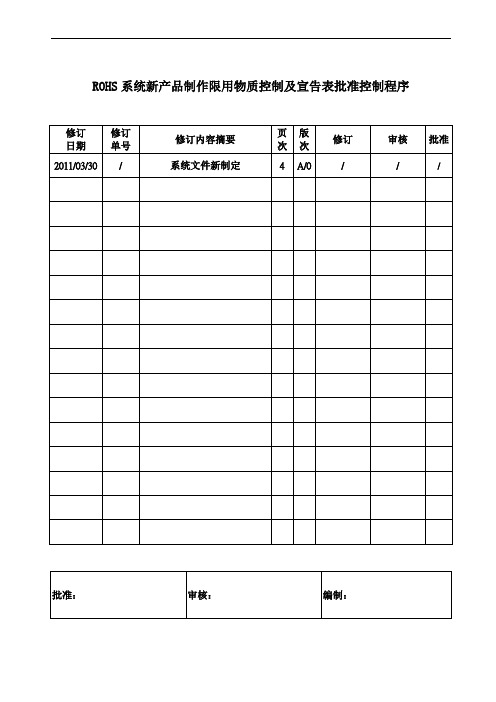 新产品制作限用物质控制及宣告表批准控制程序