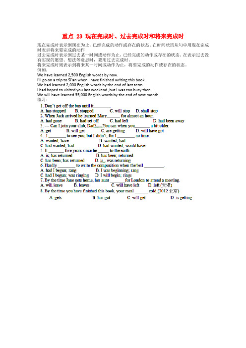 高中英语重点系列23现在完成时、过去完成时和将来完成时(无答案)